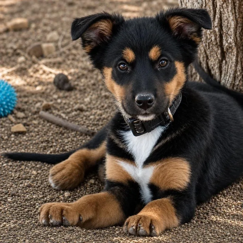 A baby medium-sized male Black Australian Cattle Dog / Blue Heeler dog named Cyrus for adoption in Phoenix, AZ