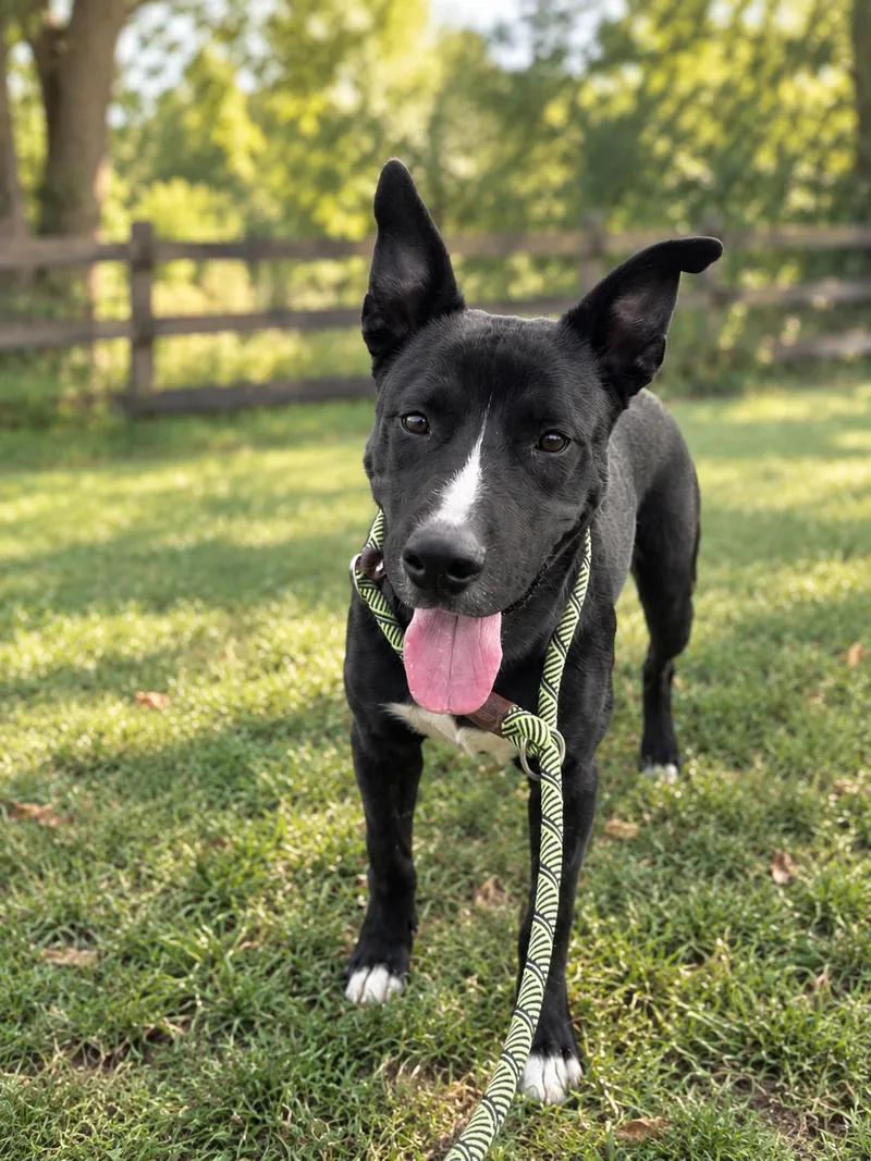 A baby medium-sized male Black Mixed Breed dog named Wimpy for adoption in Chickasha, OK