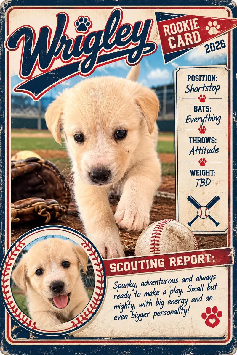 A baby medium-sized female Labrador Retriever dog named Wrigley for adoption in Grand Forks, ND