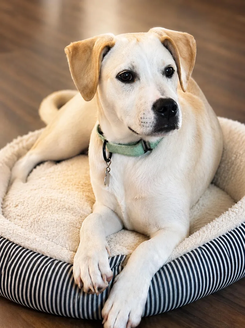 A young medium-sized male White / Cream Labrador Retriever dog named Roanoke for adoption in Houston, TX
