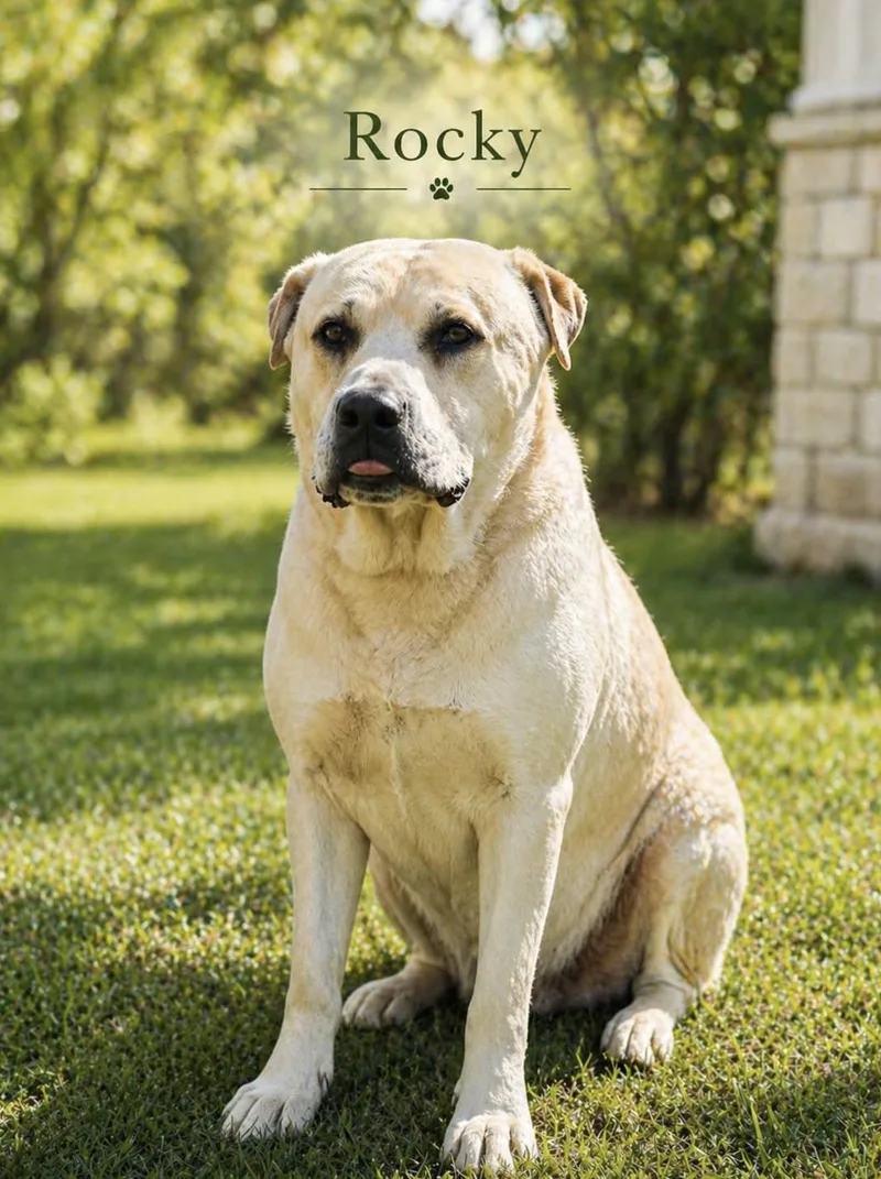 An adult large-sized male Mastiff dog named Rocky for adoption in Allen, TX