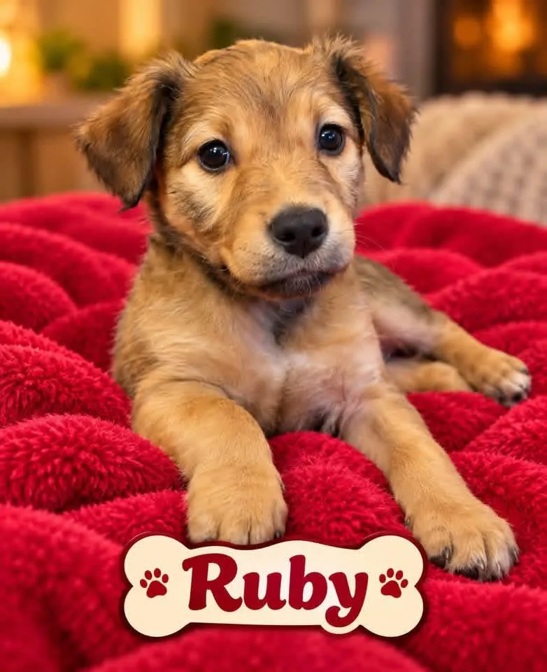 A baby medium-sized female Apricot / Beige Mixed Breed dog named Ruby for adoption in Hico, WV