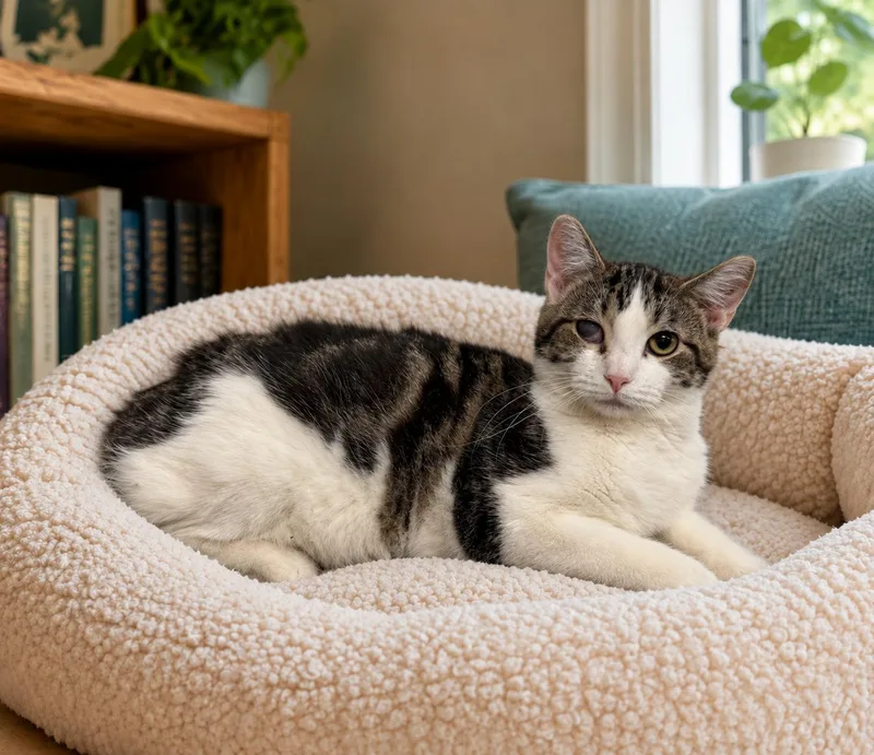 A young medium-sized male White Tabby cat named Boone for adoption in Marion, IN