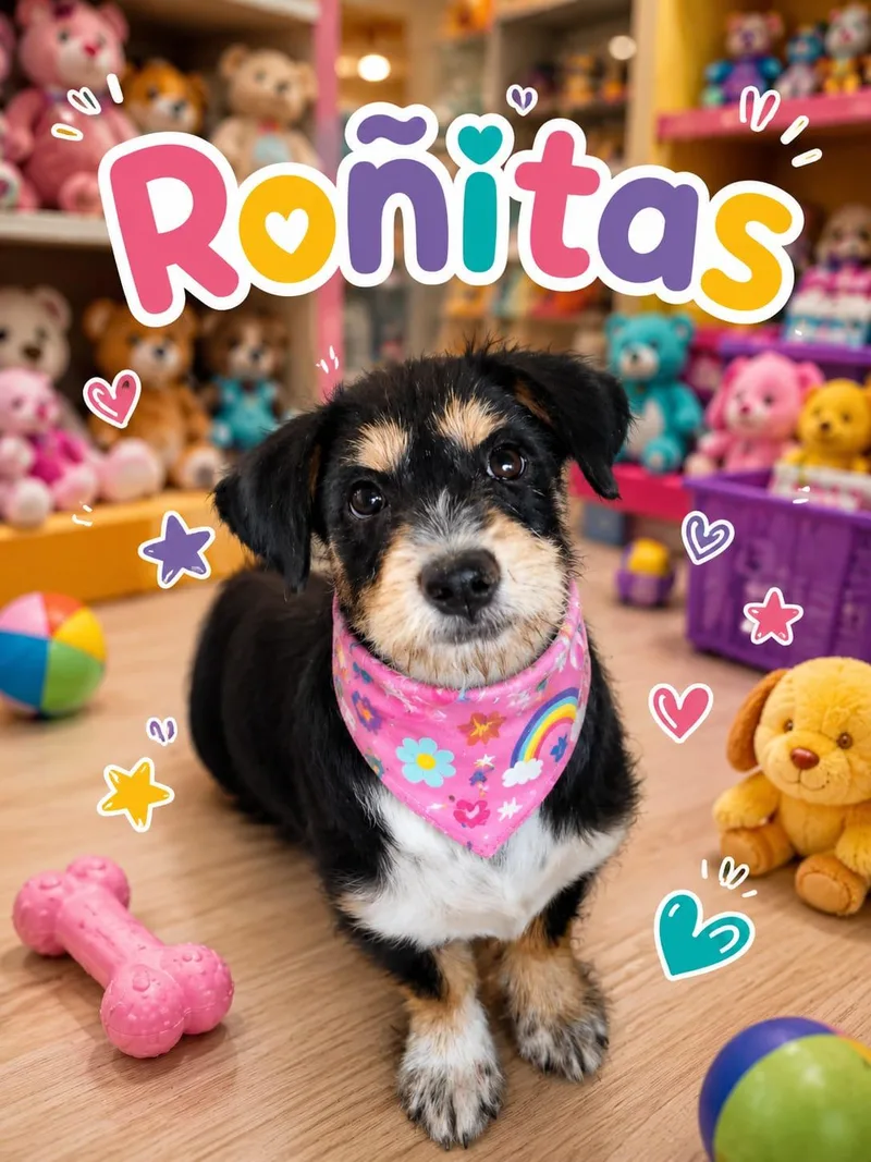 A young small-sized female Tricolor (Brown, Black, & White) Terrier dog named Ronitas for adoption in Georgetown, TX