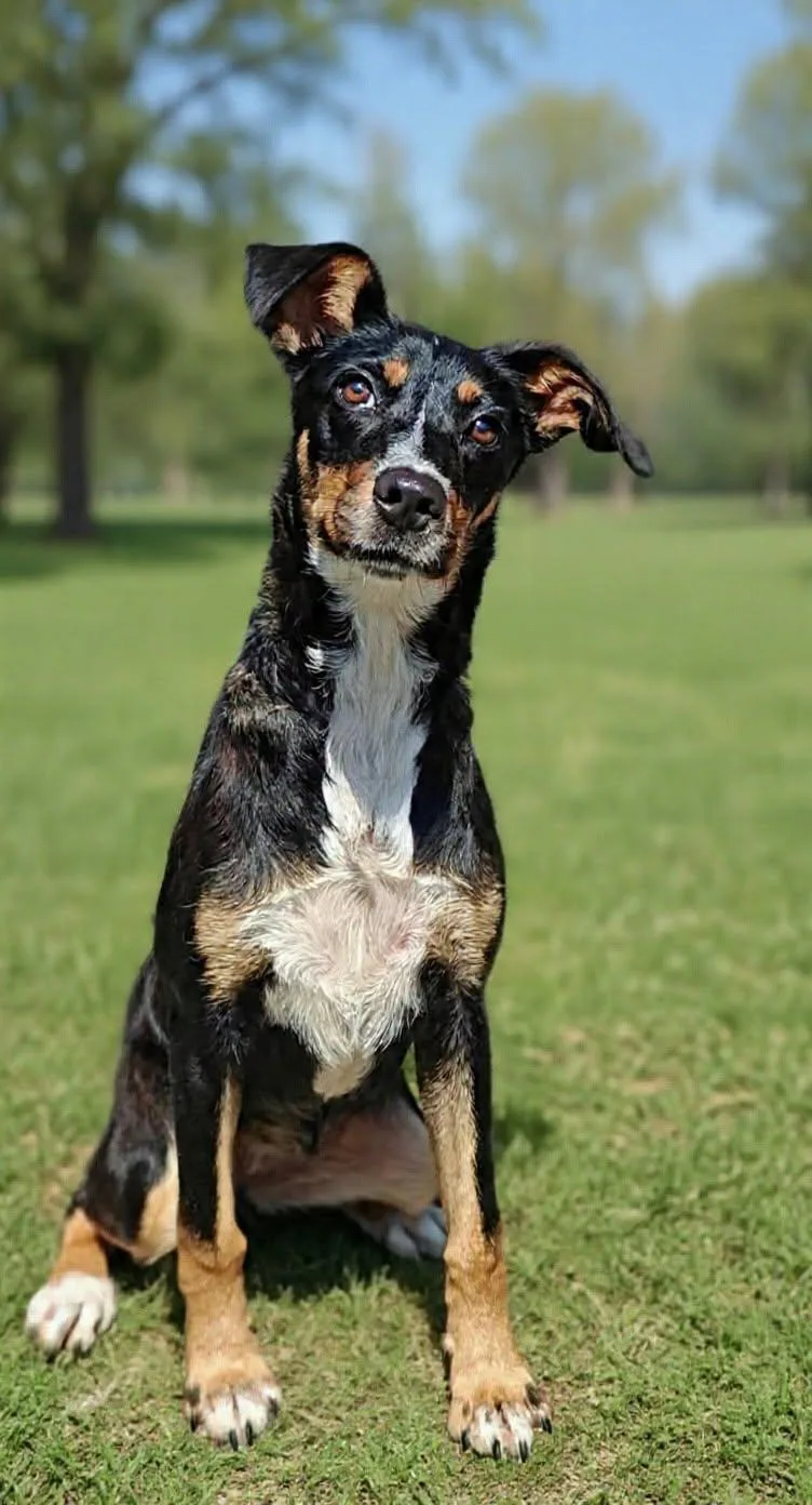 A baby medium-sized female Shepherd dog named Mariah for adoption in Talladega, AL