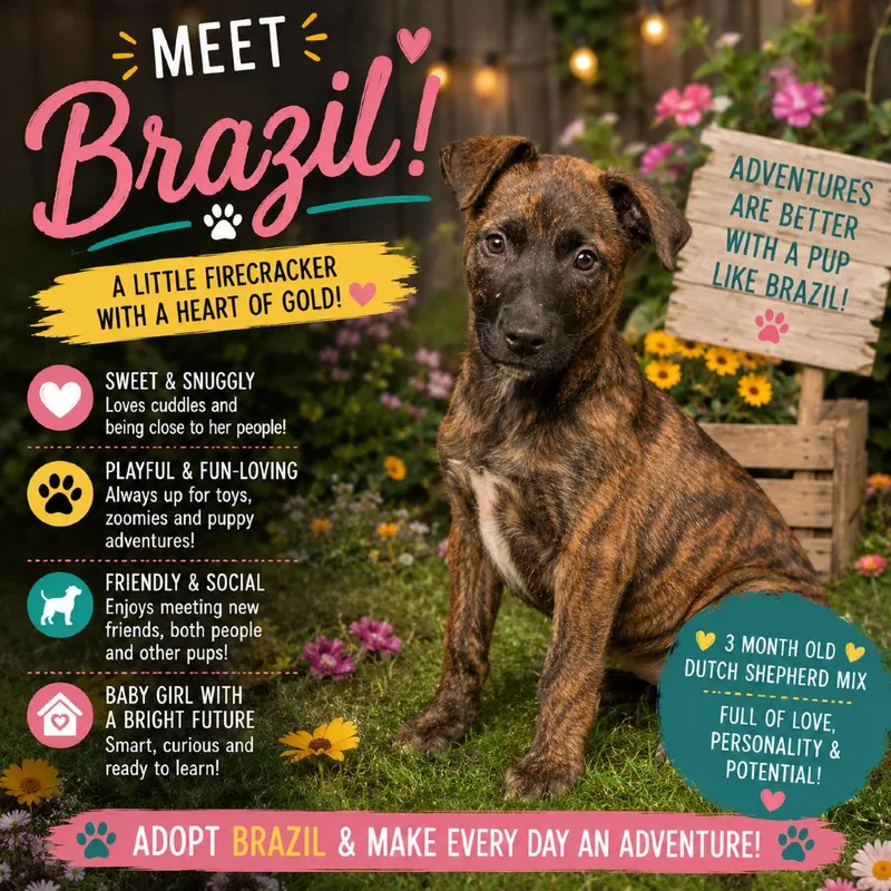 A baby medium-sized female Brown / Chocolate Shepherd dog named Brazil for adoption in Waldorf, MD