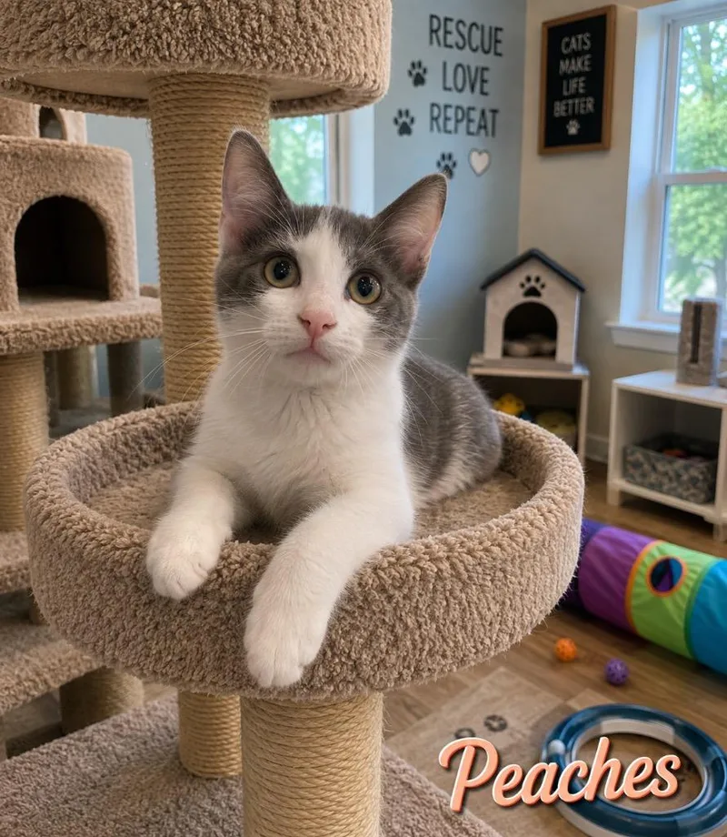 A baby medium-sized female Domestic Short Hair cat named Peaches for adoption in Mountain Home, AR