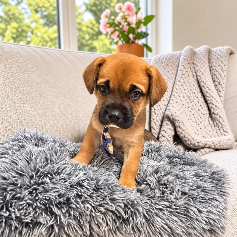A baby medium-sized male French Bulldog dog named Clyde for adoption in Fort Worth, TX