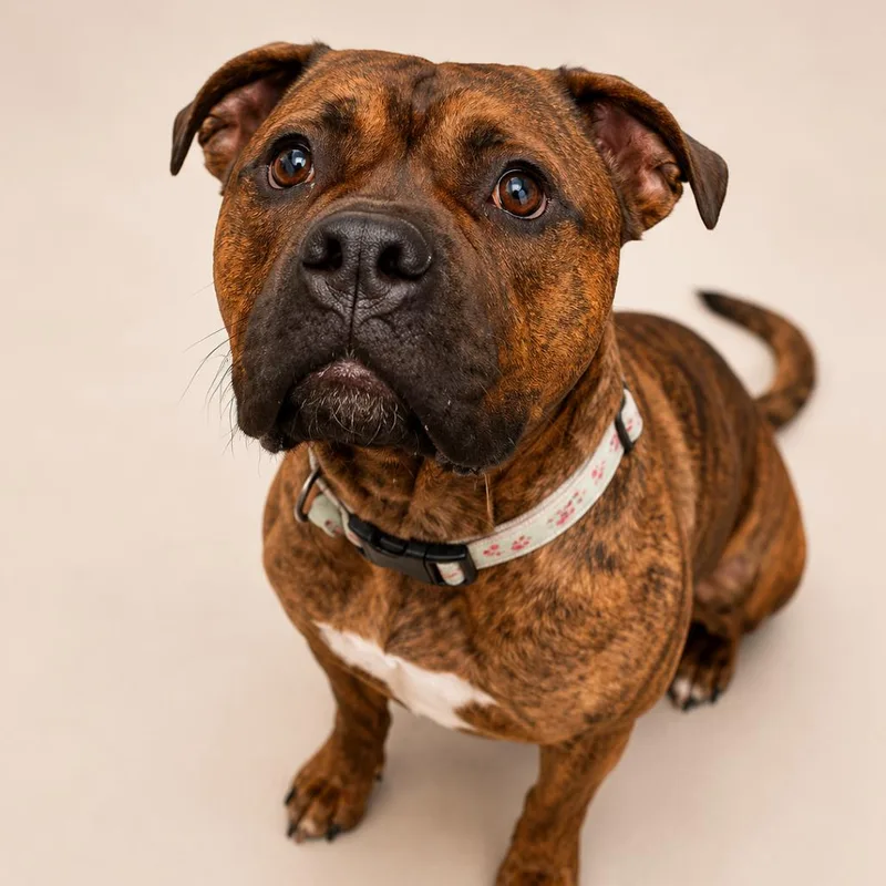An adult large-sized female Brindle American Bulldog dog named Rosie for adoption in Driggs, ID