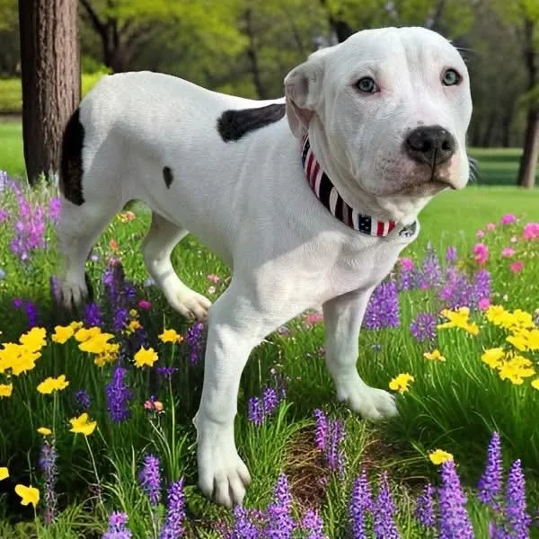 A baby medium-sized male White / Cream American Staffordshire Terrier dog named Colorado for adoption in Bronx, NY
