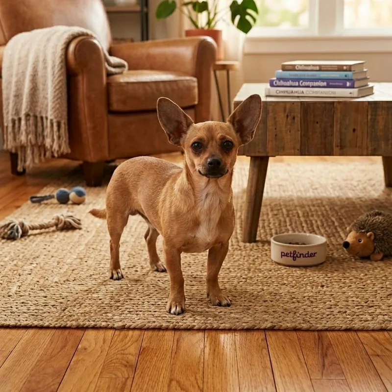 A young small-sized male Yellow / Tan / Blond / Fawn Chihuahua dog named Buttons for adoption in Tishomingo, OK