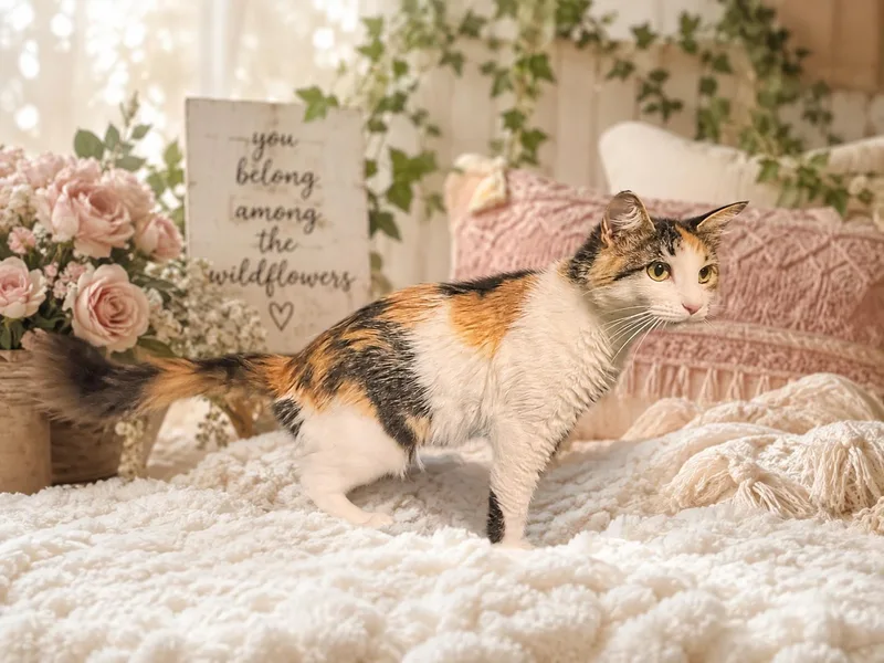 A young medium-sized female Calico cat named Liberty for adoption in Pottsboro, TX