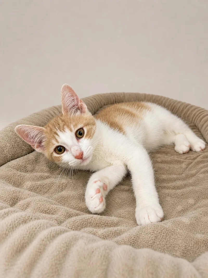 A baby medium-sized male Buff / Tan / Fawn Domestic Short Hair cat named Eddie for adoption in Greensboro, NC