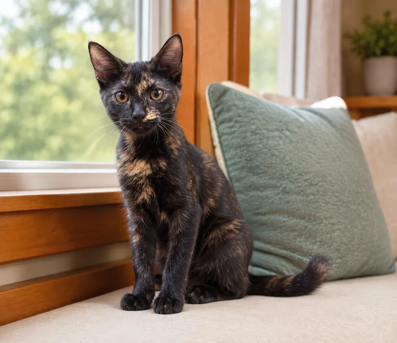 A young medium-sized female Tortoiseshell cat named Gypsy for adoption in Marion, IN