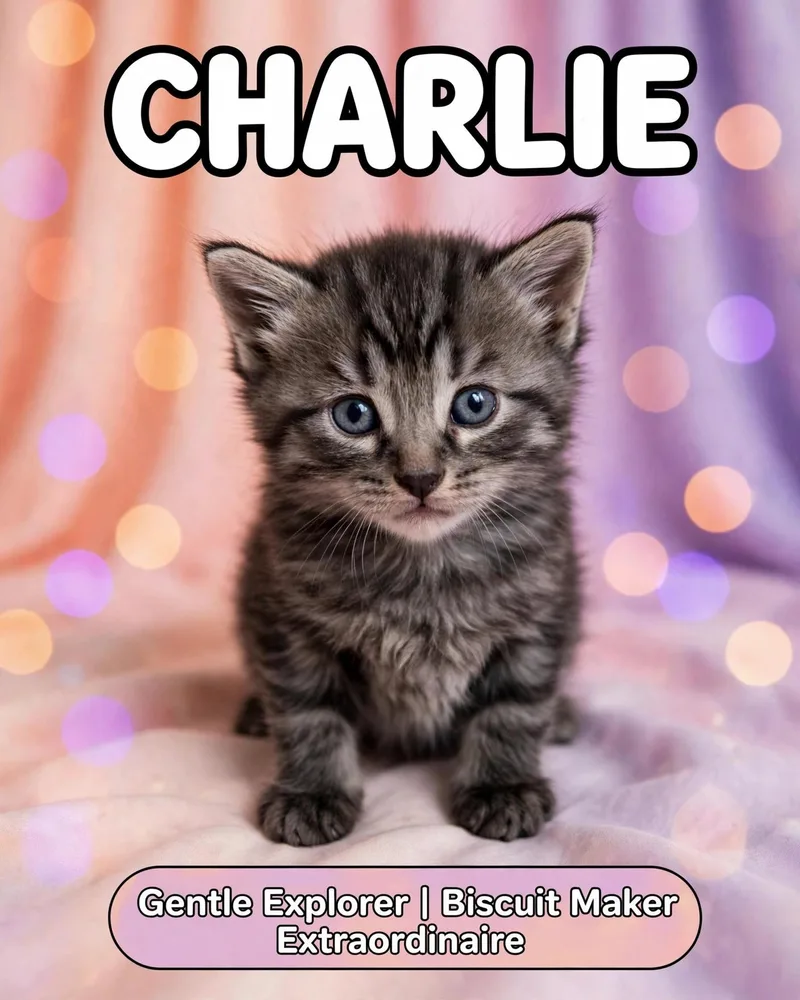 A baby small-sized male Tabby (Tiger Striped) American Shorthair cat named Charlie for adoption in North Billerica, MA