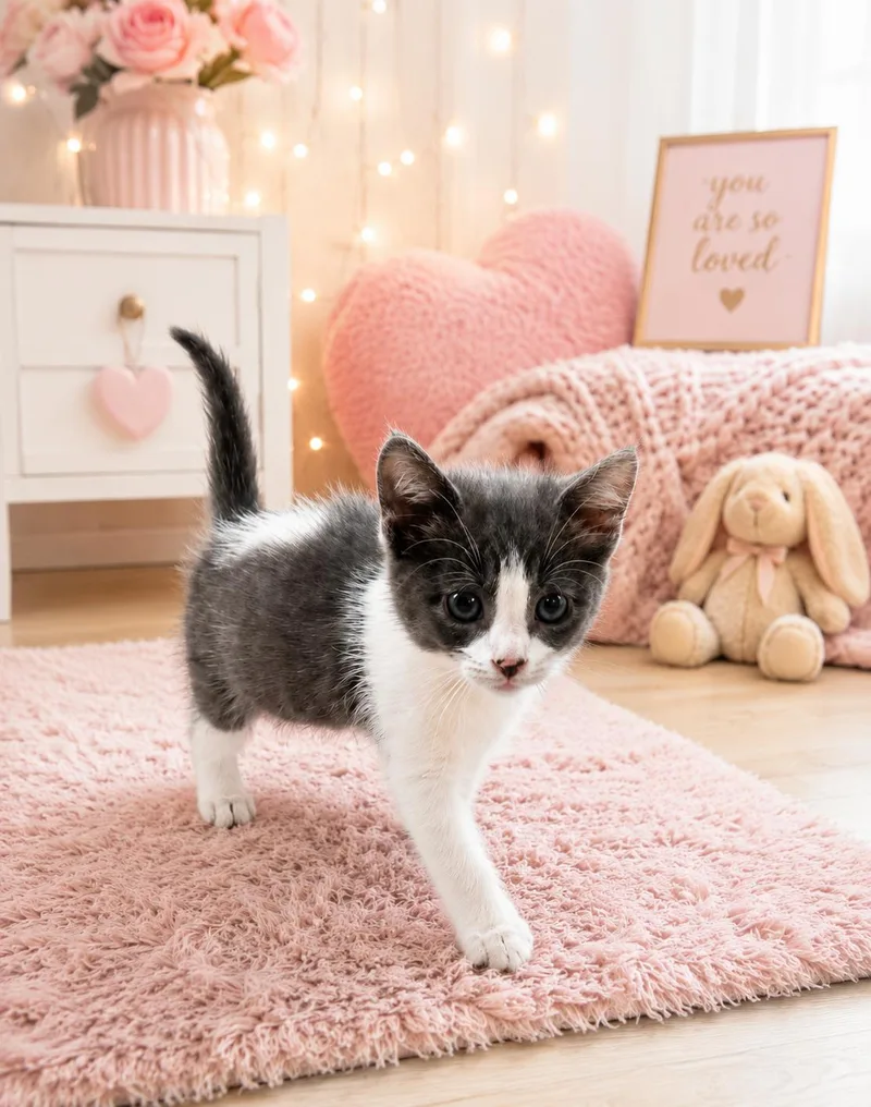 A baby medium-sized female Gray & White Domestic Short Hair cat named Linguine for adoption in Dickinson, TX