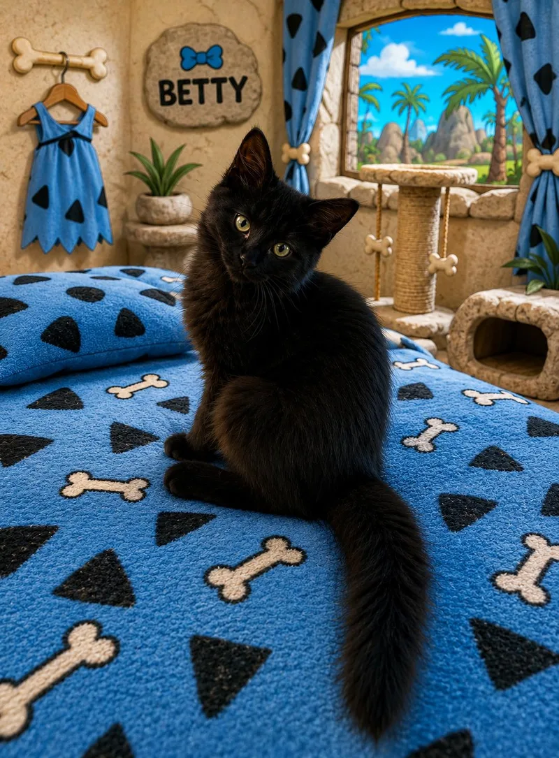 A baby medium-sized female Black Domestic Long Hair cat named Betty for adoption in Pickerington, OH