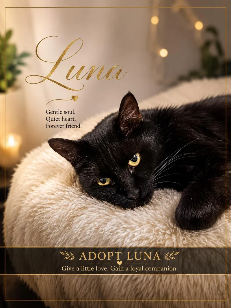 A young large-sized female Black Domestic Short Hair cat named Lunawaiting Patiently For Her for adoption in Laurel, MD