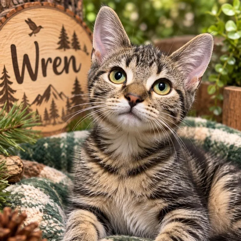 A baby small-sized female Buff / Tan / Fawn Domestic Short Hair cat named Wren for adoption in Quincy, OH