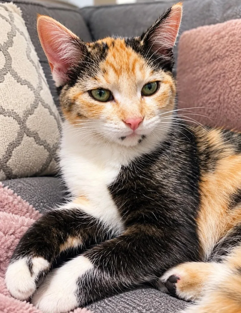 A young small-sized female Calico Dilute Calico cat named Tulip for adoption in Woodland Hills, CA