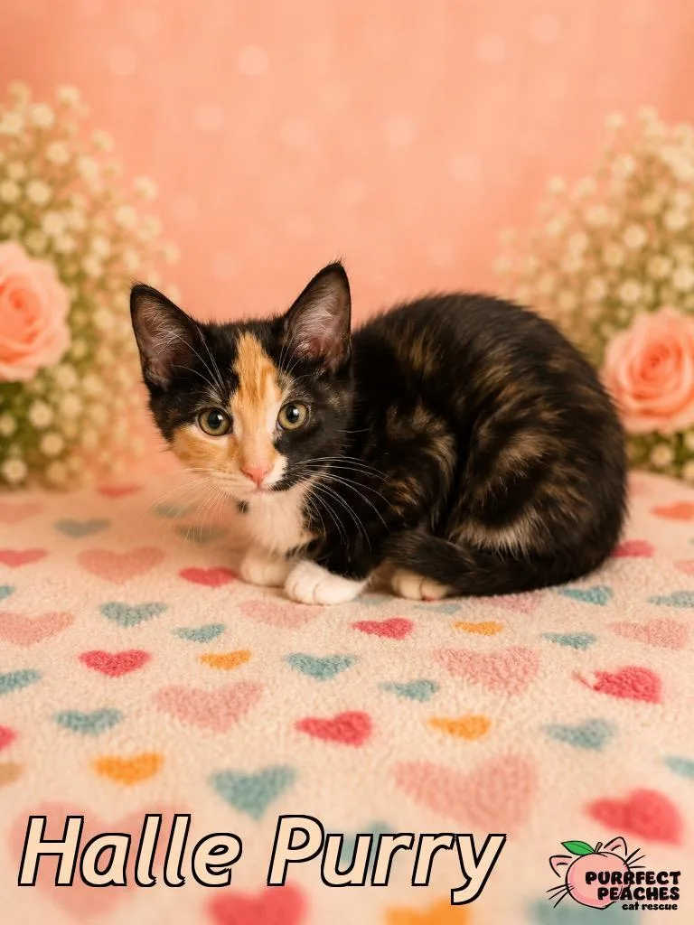 A baby medium-sized female Domestic Short Hair cat named Halle Purry for adoption in Douglasville, GA