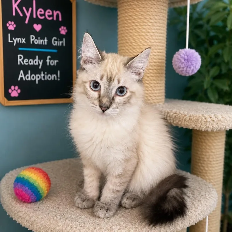 A baby small-sized female Domestic Medium Hair cat named Kyleen for adoption in Antioch, CA