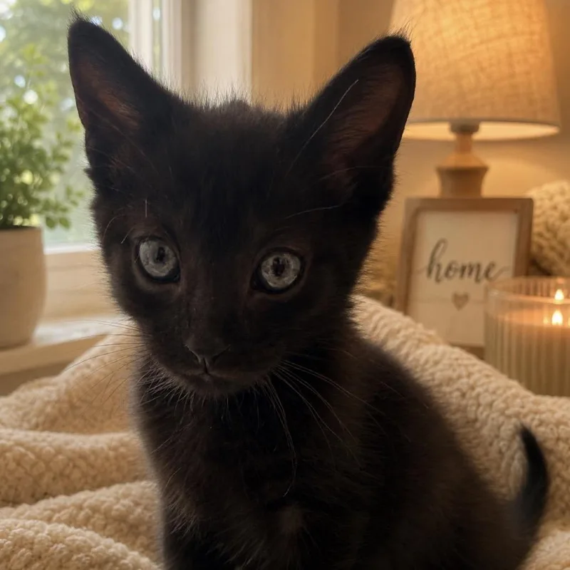 A baby small-sized male Black Domestic Short Hair cat named Sharpie for adoption in Inman, SC