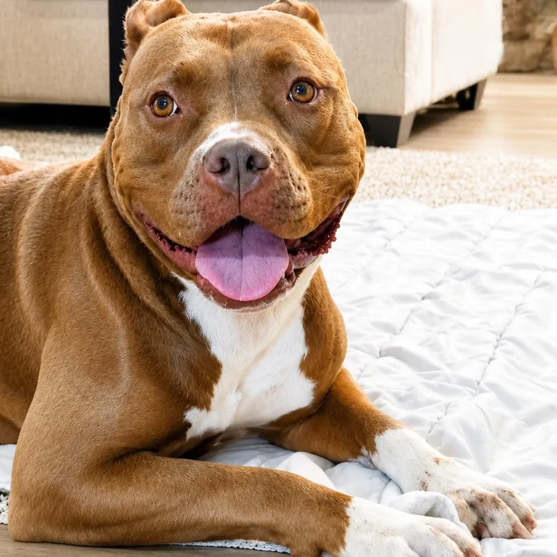 An adult large-sized female Brown / Chocolate Staffordshire Bull Terrier dog named Chrissy for adoption in San Diego, CA