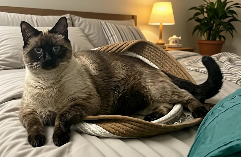 An adult medium-sized male Seal Point Siamese cat named Keanu bonded with for adoption in San Jose, CA