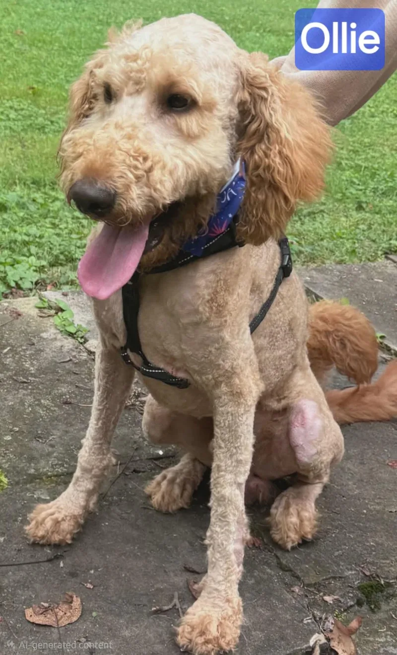 A young large-sized male Golden Goldendoodle dog named Ollie for adoption in Wheelersburg, OH