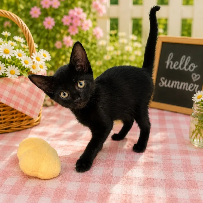 A baby small-sized female Black Domestic Short Hair cat named Jane for adoption in Walnut Cove, NC