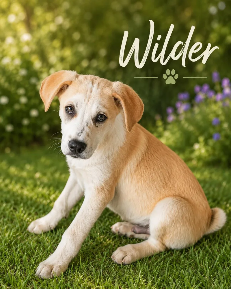 A baby large-sized male Yellow Labrador Retriever dog named Wilder for adoption in Chickamauga, GA