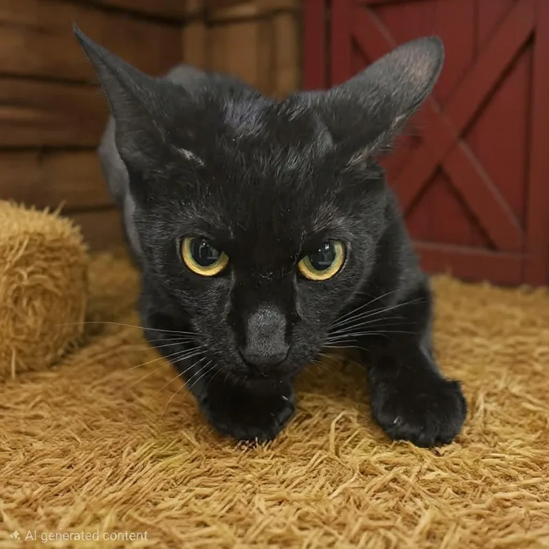 An adult medium-sized female Black Domestic Short Hair cat named Dobby for adoption in Xenia , OH