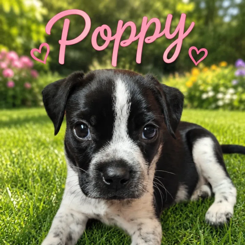 A baby small-sized female White / Cream Boston Terrier dog named Poppy for adoption in Hohenwald, TN