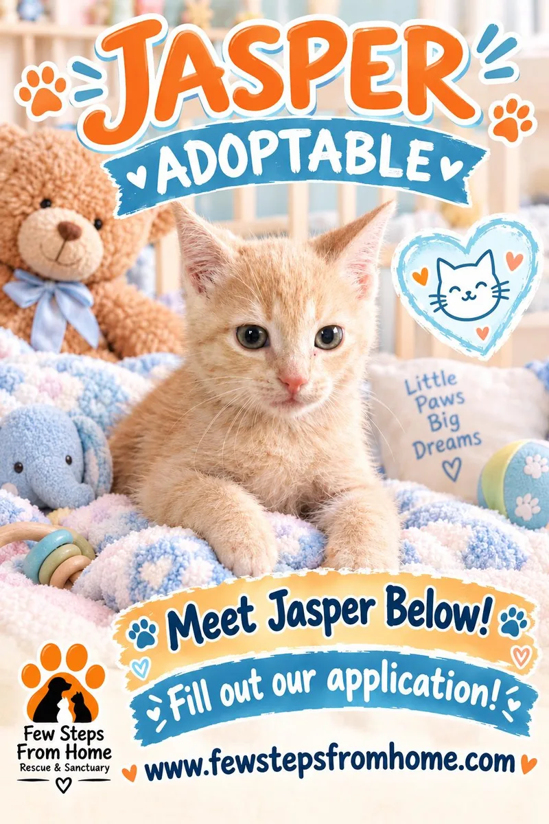 A baby medium-sized male Orange / Red Domestic Short Hair cat named Jasper for adoption in Gladwin, MI
