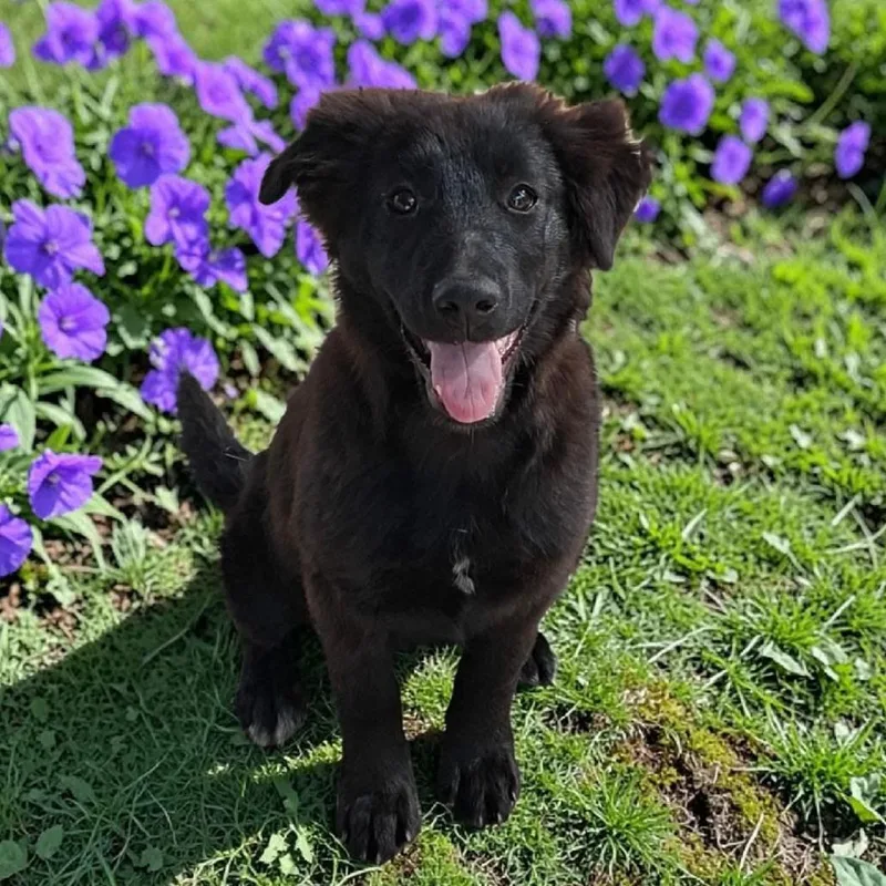 A baby small-sized female Black Flat-Coated Retriever dog named Nova for adoption in San Diego, CA