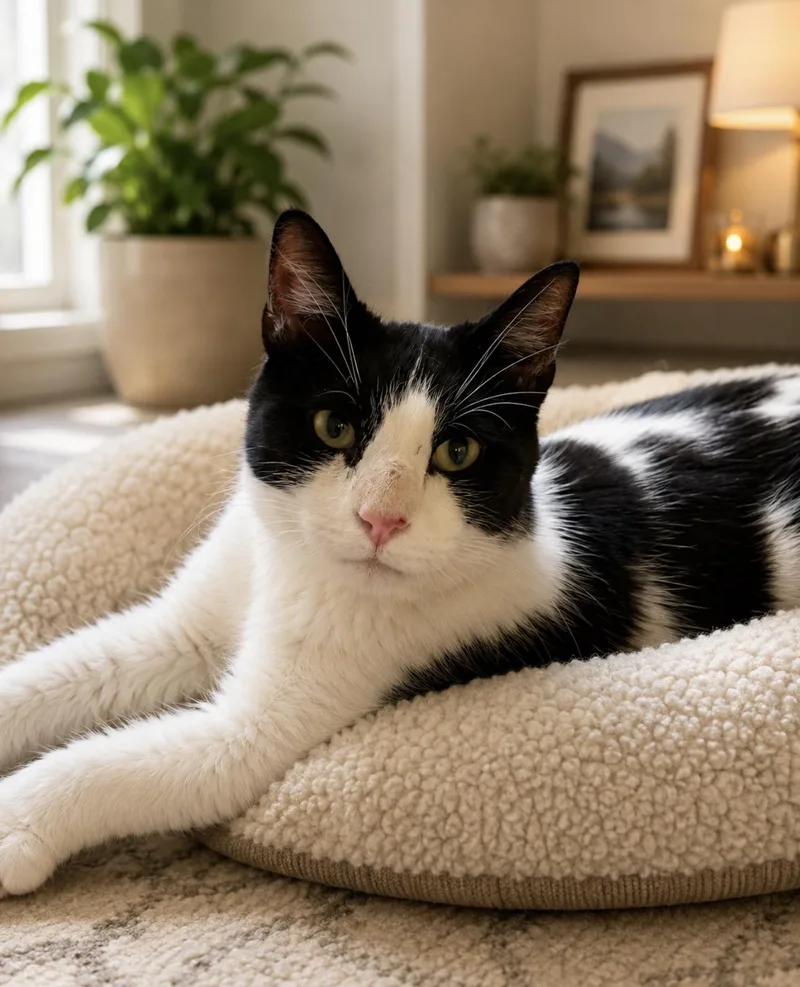 An adult medium-sized male Black & White / Tuxedo Domestic Short Hair cat named Lazlo for adoption in Austin, TX