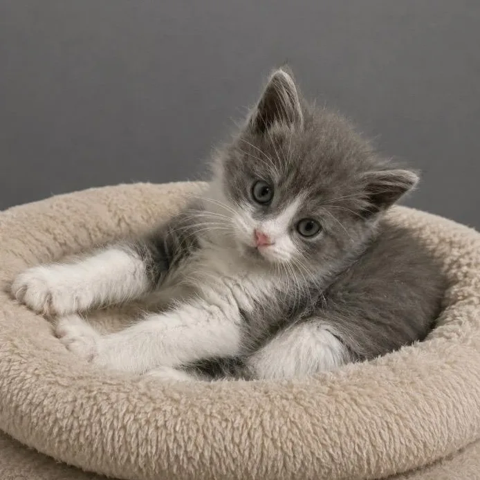 A baby small-sized male Gray / Blue / Silver Domestic Medium Hair cat named Harvey for adoption in Andover, MN