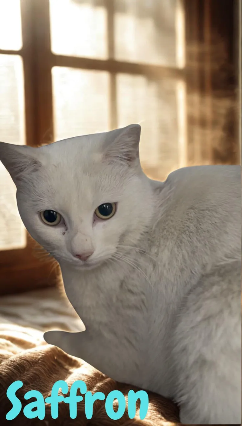 An adult medium-sized male White Domestic Medium Hair cat named Saffron for adoption in Orleans, VT