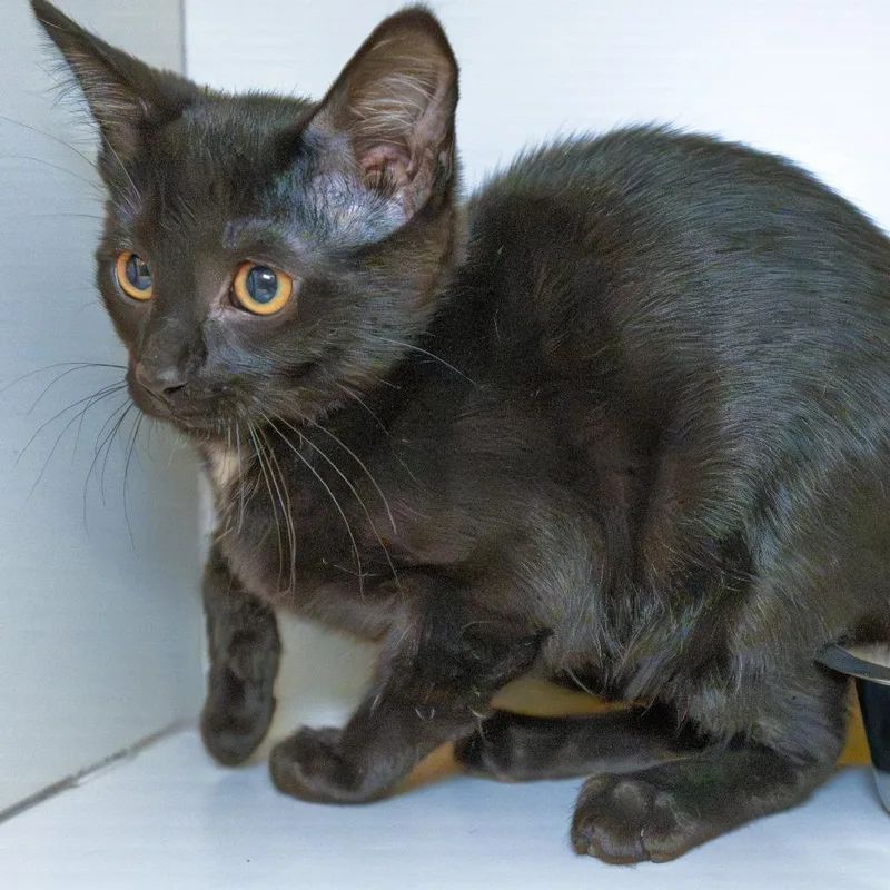 A baby small-sized female Black Domestic Short Hair cat named Asteroid for adoption in South Elgin, IL