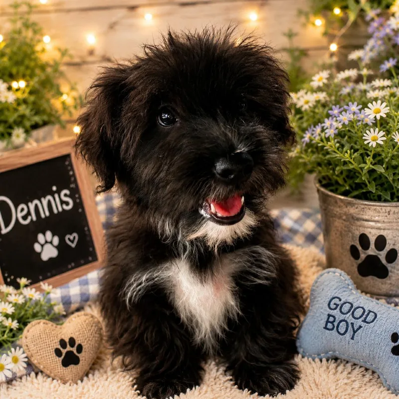 A baby small-sized male Black Tibetan Terrier dog named Dennis for adoption in Santa Fe, TX