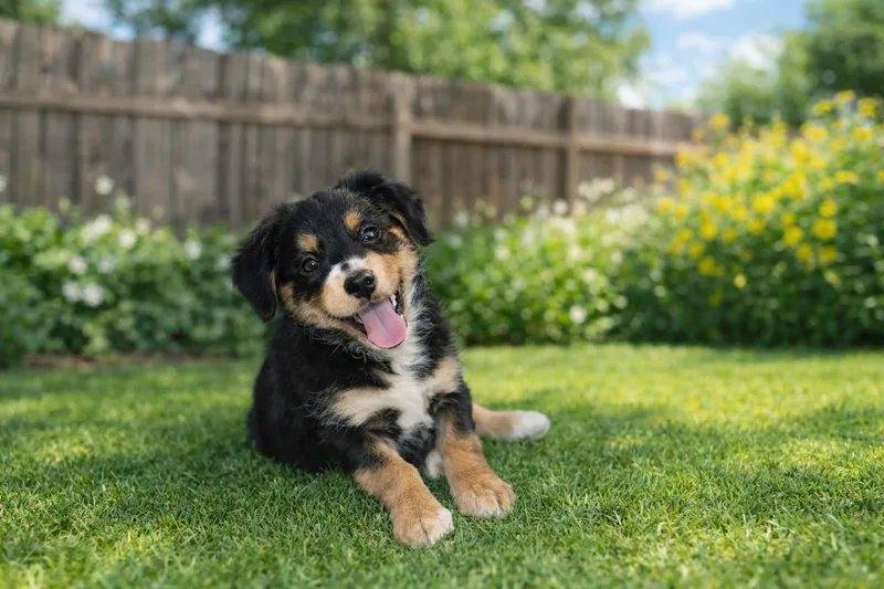 A baby medium-sized male Australian Shepherd dog named Shaggy for adoption in Orange, CA