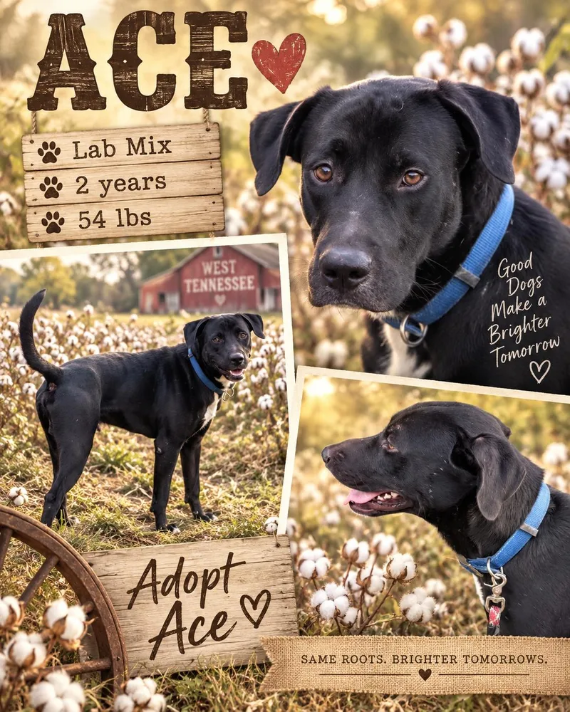An adult medium-sized male Black Labrador Retriever dog named Ace for adoption in Jackson, TN