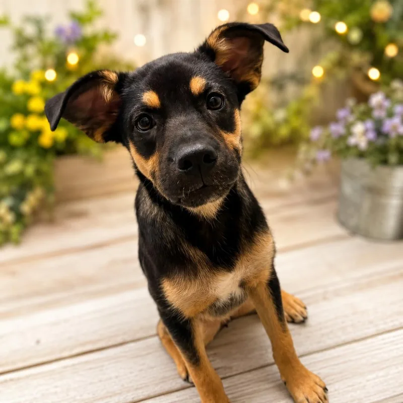 A baby medium-sized female Shepherd dog named Daisy for adoption in Seven Points, TX