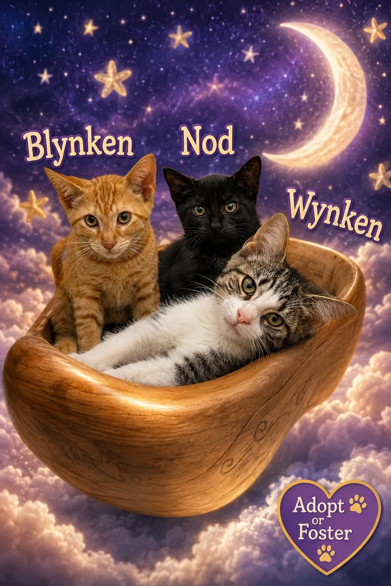 A baby medium-sized male Domestic Short Hair cat named Wyken Blyken and for adoption in Greenville, DE