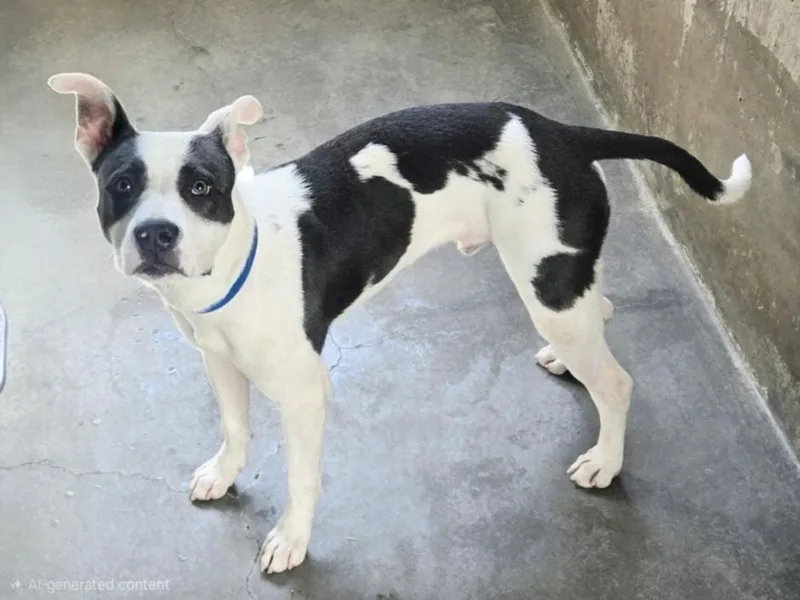 A young small-sized male American Staffordshire Terrier dog named Monty for adoption in Van Nuys, CA