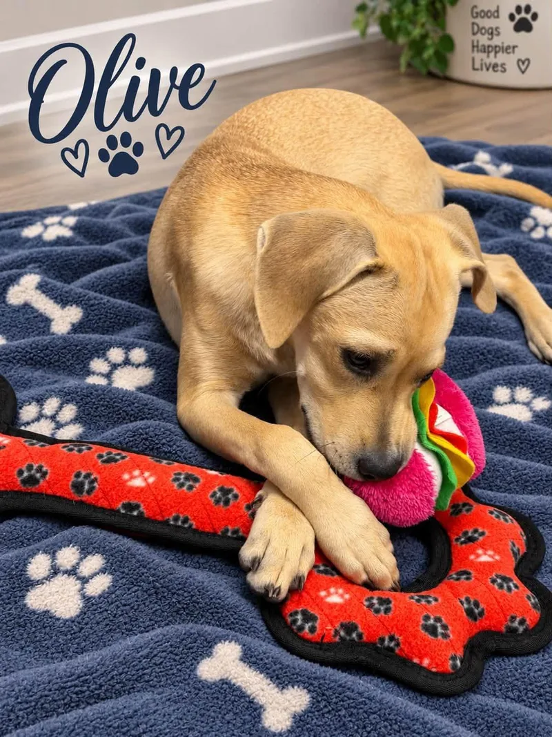 A baby medium-sized female Mixed Breed dog named Olive for adoption in Rock Hill, NY
