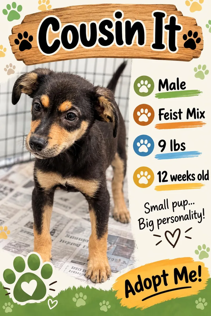 A baby medium-sized male Mixed Breed dog named Cousin It for adoption in Rock Hill, NY