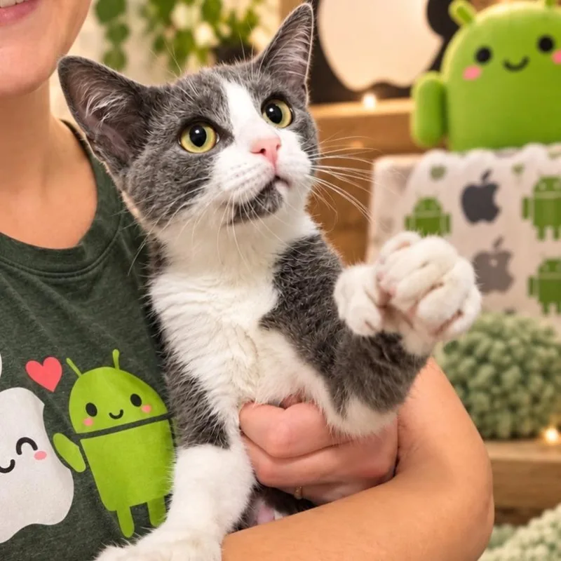 A baby small-sized male Gray / Blue / Silver Extra-Toes Cat / Hemingway Polydactyl cat named Android for adoption in Quincy, OH