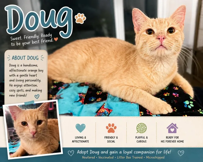 A young medium-sized male Tabby cat named Doug for adoption in Fern Park, FL